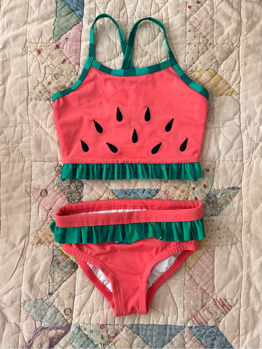 Hanna Andersson Watermelon Swimsuit | 3T 90cm | Two Piece Tankini Ruffle